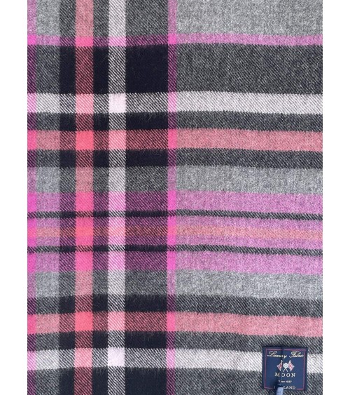 ALPACA STEWART Grey / Pink XXL - Tartan oversized alpaca wool scarf Bronte by Moon scarves for women mens scarf Kitatori Swit...