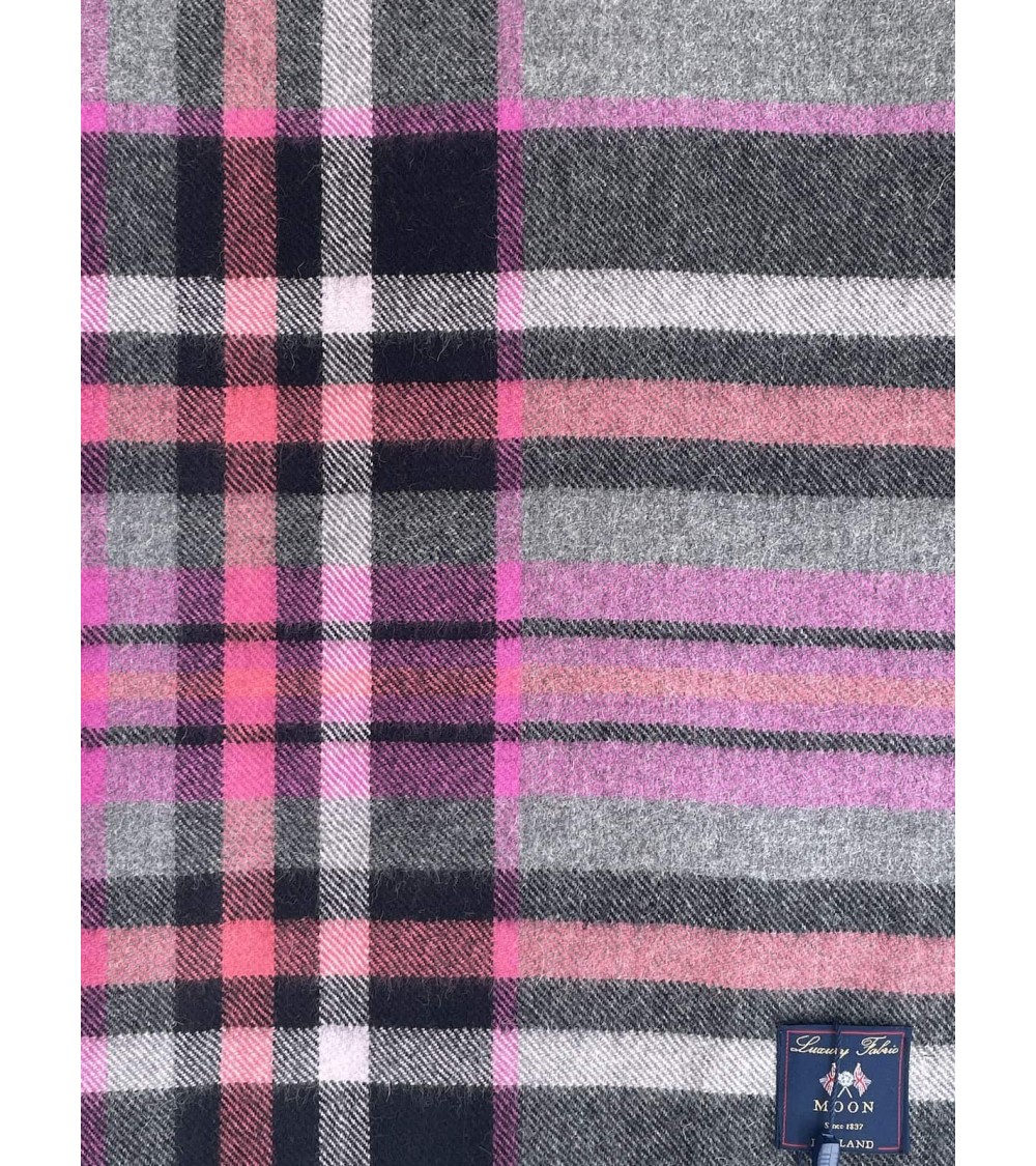 ALPACA STEWART Grey / Pink XXL - Tartan oversized alpaca wool scarf Bronte by Moon scarves for women mens scarf Kitatori Swit...