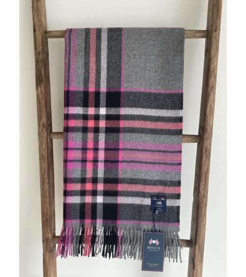 ALPACA STEWART Grey / Pink XXL - Tartan oversized alpaca wool scarf Bronte by Moon scarves for women mens scarf Kitatori Swit...