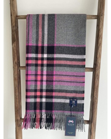 ALPACA STEWART Grey / Pink XXL - Tartan oversized alpaca wool scarf Bronte by Moon scarves for women mens scarf Kitatori Swit...