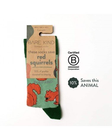 Sauvez les Écureuil roux - Chaussettes en bambou Bare Kind jolies pour femme originales pour homme chausset rigolotes drole S...