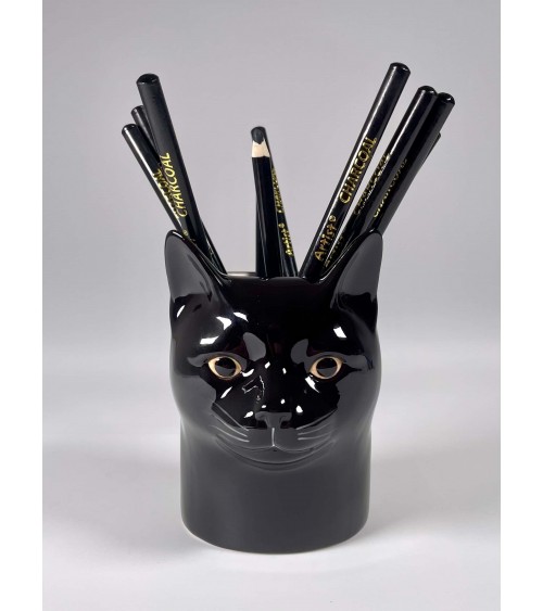 Lucky - Porte crayon & stylo, Petit pot de fleur - Chat noir Quail Ceramics bureau original design pour plantes intérieur à c...