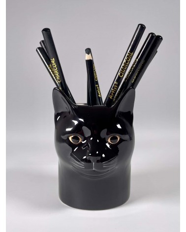 Lucky - Porte crayon & stylo, Petit pot de fleur - Chat noir Quail Ceramics bureau original design pour plantes intérieur à c...