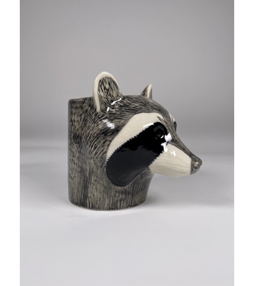 Raccoon - Animal Pencil pot & Flower pot Quail Ceramics pretty pen pot holder cutlery toothbrush makeup brush