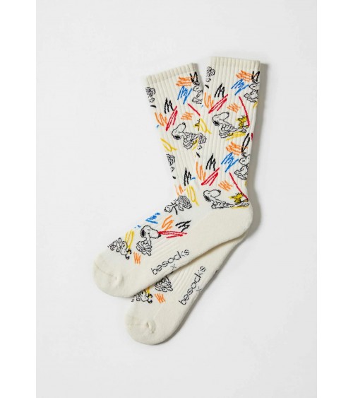 Be Snoopy Paint - Calzini beige in cotone bio Besocks calze da uomo per donna divertenti simpatici particolari