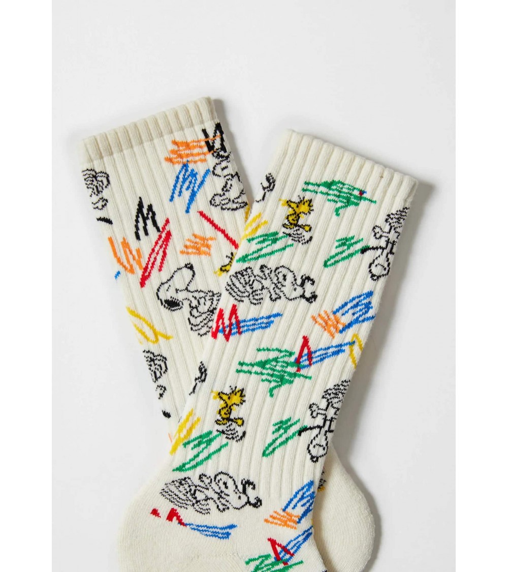 Be Snoopy Paint - Calzini beige in cotone bio Besocks calze da uomo per donna divertenti simpatici particolari