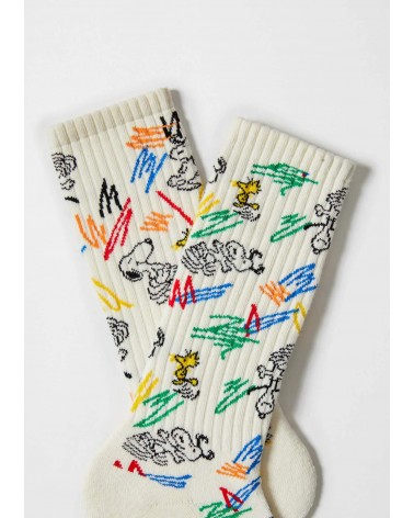 Be Snoopy Paint - Calzini beige in cotone bio Besocks calze da uomo per donna divertenti simpatici particolari