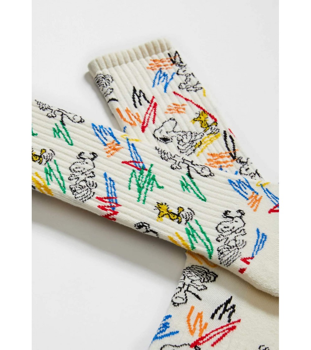 Be Snoopy Paint - Calzini beige in cotone bio Besocks calze da uomo per donna divertenti simpatici particolari