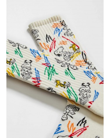 Be Snoopy Paint - Calzini beige in cotone bio Besocks calze da uomo per donna divertenti simpatici particolari