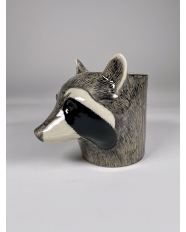 Raccoon - Animal Pencil pot & Flower pot Quail Ceramics pretty pen pot holder cutlery toothbrush makeup brush