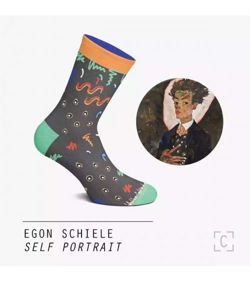 Self Portrait - Egon Schiele - Chaussettes originales Curator Socks jolies pour femme originales pour homme chausset rigolote...