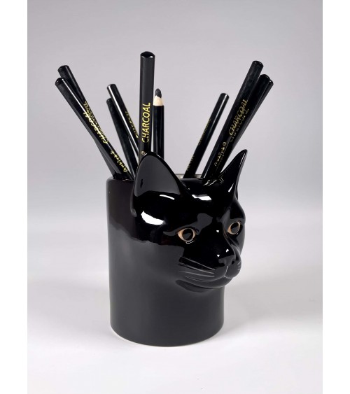 Lucky - Portapenne e Vasi per piante - Gatto nero Quail Ceramics da scrivania eleganti design originali bambina particolari