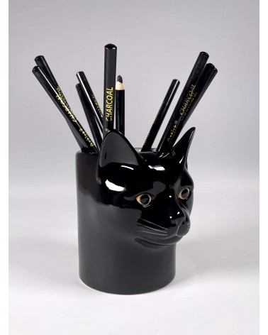 Lucky - Animal Pencil pot & Flower pot - Black Cat Quail Ceramics pretty pen pot holder cutlery toothbrush makeup brush