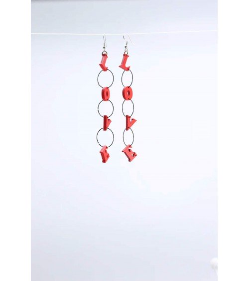 LOVE - Boucles d'oreilles pendantes - Rouge Jianhui London fantaisie original femme suisse