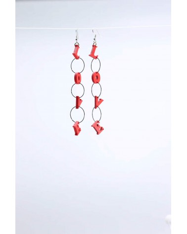 LOVE - Boucles d'oreilles pendantes - Rouge Jianhui London fantaisie original femme suisse