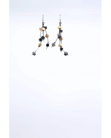 FRANKIE - Boucles d'oreilles pendantes - Noir et or Jianhui London fantaisie original femme suisse