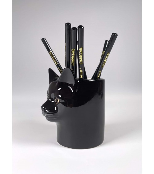 Lucky - Stiftehalter & Blumentopf - schwarze Katze Quail Ceramics schreibtisch büro kinder besteckbehälter make up pinselhalter