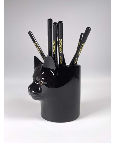 Lucky - Portapenne e Vasi per piante - Gatto nero Quail Ceramics da scrivania eleganti design originali bambina particolari