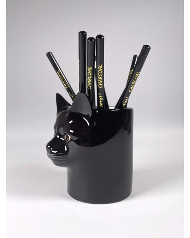 Lucky - Porte crayon & stylo, Petit pot de fleur - Chat noir Quail Ceramics bureau original design pour plantes intérieur à c...