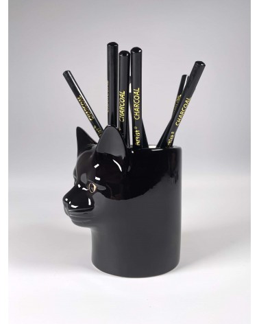 Lucky - Stiftehalter & Blumentopf - schwarze Katze Quail Ceramics schreibtisch büro kinder besteckbehälter make up pinselhalter