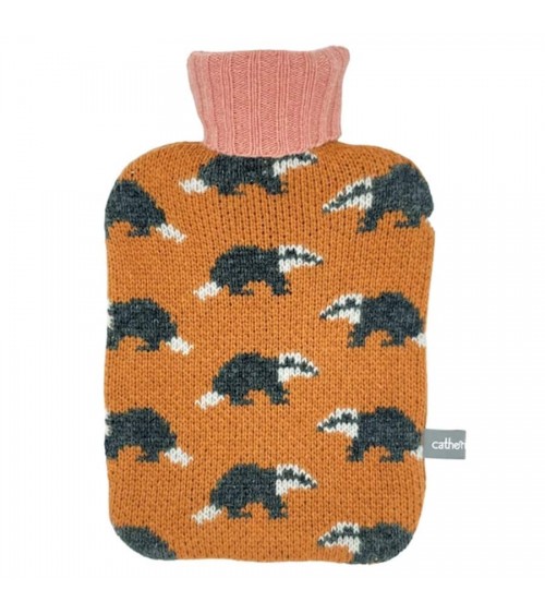 Badgers - Small Hot water bottle with wool cover Catherine Tough bag long rechargeable luxury cute