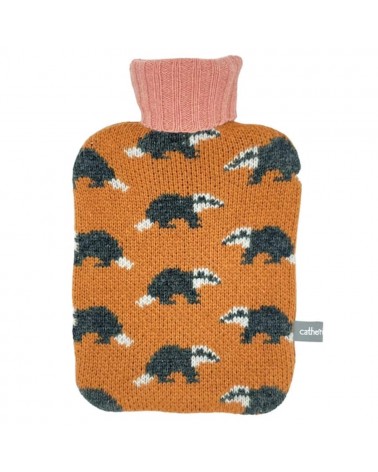 Badgers - Small Hot water bottle with wool cover Catherine Tough bag long rechargeable luxury cute