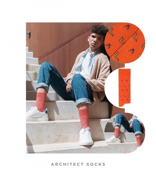 Architect - Cool organic cotton socks - Orange The Captain Socks funny crazy cute cool best pop socks for women men