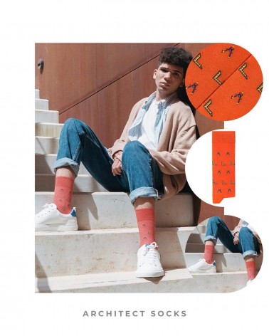 Architect - Cool organic cotton socks - Orange The Captain Socks funny crazy cute cool best pop socks for women men