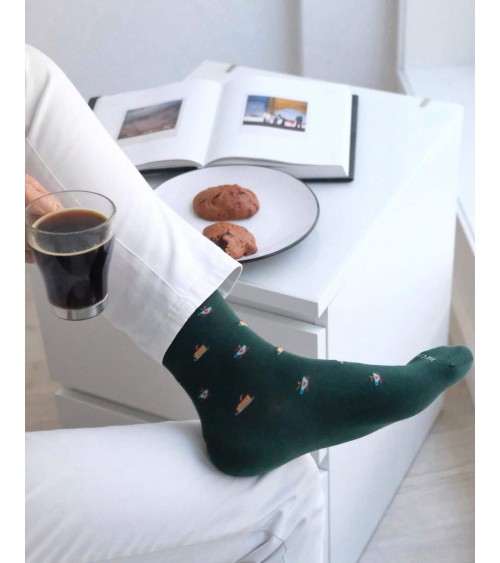 Caffè - Calze in cotone bio The Captain Socks calze da uomo per donna divertenti simpatici particolari