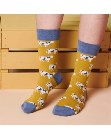 Vache - Chaussettes fantaisie à motifs en coton bio Catherine Tough jolies pour femme originales pour homme chausset rigolote...