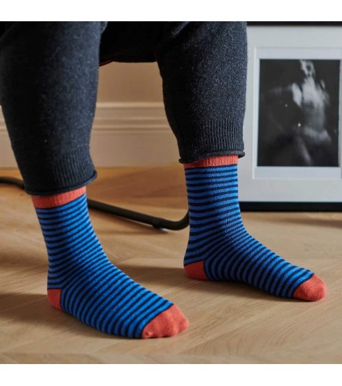 Blue stripes - Wool socks for men Catherine Tough funny crazy cute cool best pop socks for women men