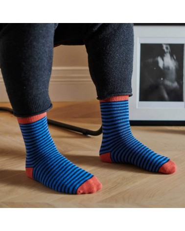 Blue stripes - Wool socks for men Catherine Tough funny crazy cute cool best pop socks for women men