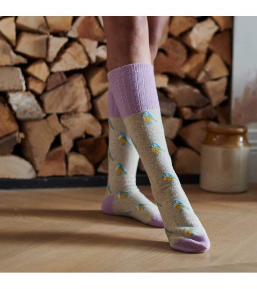 Mesanges bleues - Chaussettes hautes en laine pour femme Catherine Tough jolies pour femme originales pour homme chausset rig...