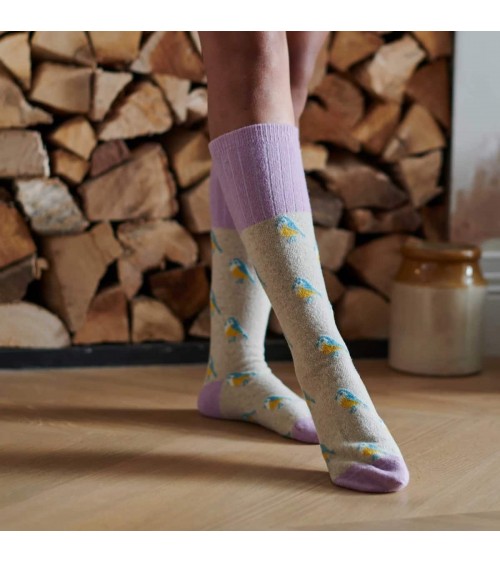Mesanges bleues - Chaussettes hautes en laine pour femme Catherine Tough jolies pour femme originales pour homme chausset rig...