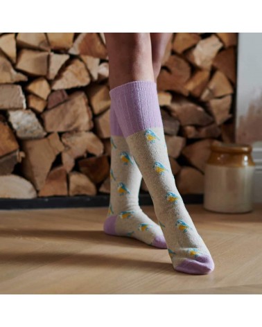 Mesanges bleues - Chaussettes hautes en laine pour femme Catherine Tough jolies pour femme originales pour homme chausset rig...
