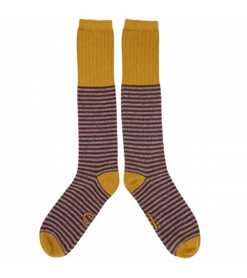 Terracotta & Grey stripes - Wool knee socks for men Catherine Tough funny crazy cute cool best pop socks for women men