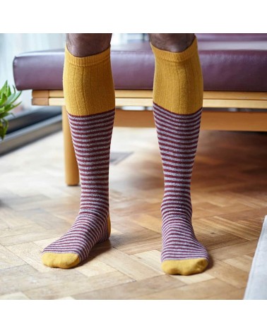 Terracotta & Graue Streifen - Woll Kniestrümpfe Herren Catherine Tough socke kuschelsocken für damen lustig herren farbige co...