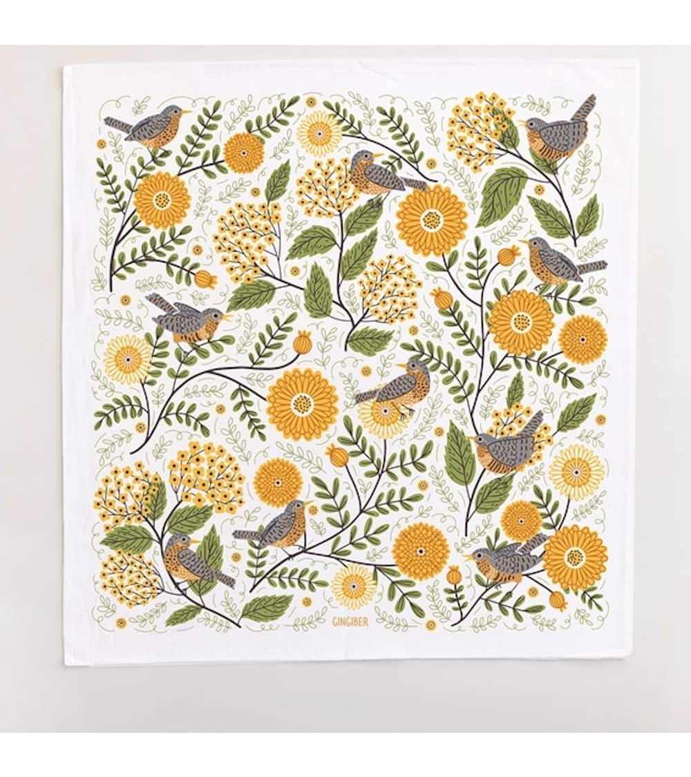 Fleurs et rouges gorges - Torchon, linge de cuisine Gingiber torchon vaisselle qualité serviette haut de gamme beaux essuie m...