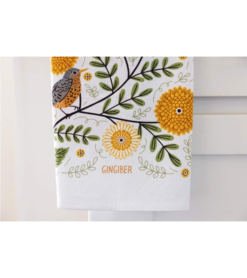 Fleurs et rouges gorges - Torchon, linge de cuisine Gingiber torchon vaisselle qualité serviette haut de gamme beaux essuie m...