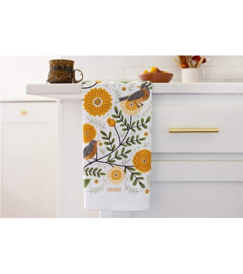 Fleurs et rouges gorges - Torchon, linge de cuisine Gingiber torchon vaisselle qualité serviette haut de gamme beaux essuie m...