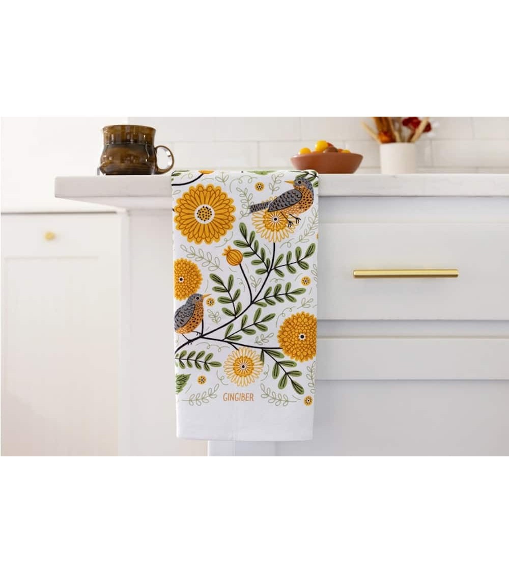 Fleurs et rouges gorges - Torchon, linge de cuisine Gingiber torchon vaisselle qualité serviette haut de gamme beaux essuie m...
