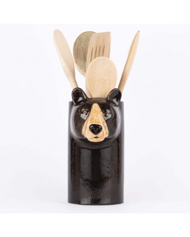 Ours Noir - Pot à ustensiles de cuisine en ceramique Quail Ceramics original suisse