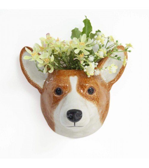 Corgi - Petit vase mural chien en céramique Quail Ceramics design fleur décoratif original kitatori suisse