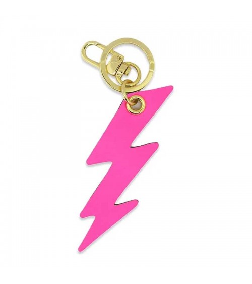 Leather Keyring - Lightning Bolt - Neon Pink & gold Alkemest original gift idea switzerland