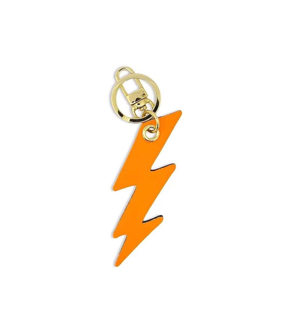 Leather Keyring - Lightning Bolt - Neon orange & black Alkemest original gift idea switzerland