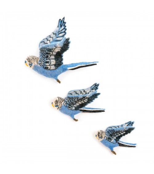 Wall decoration - Flying blue budgerigars Trio