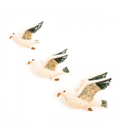 Décoration murale oiseaux - Trio de Mouettes volantes Sew Heart Felt Kitatori Suisse