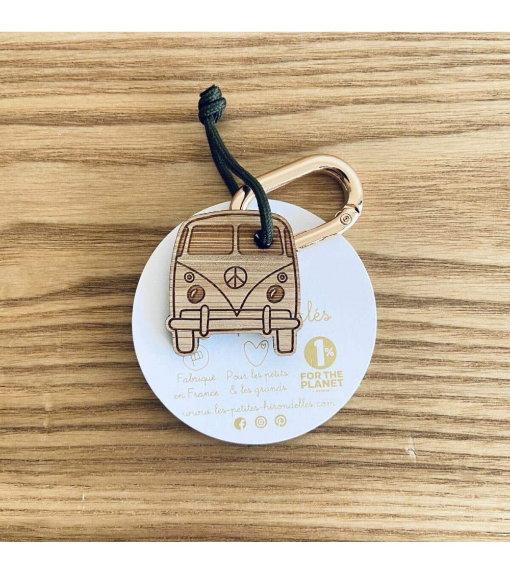 Vintage van - Wooden key ring, key chain Les Petites Hirondelles original gift idea switzerland