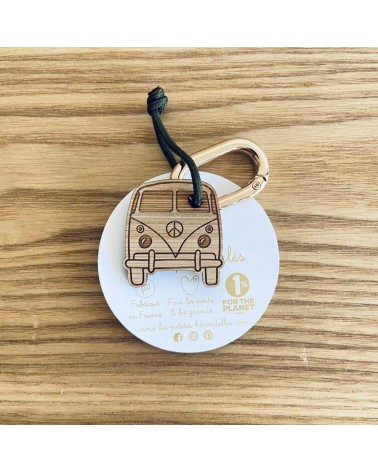 Vintage van - Wooden key ring, key chain Les Petites Hirondelles original gift idea switzerland