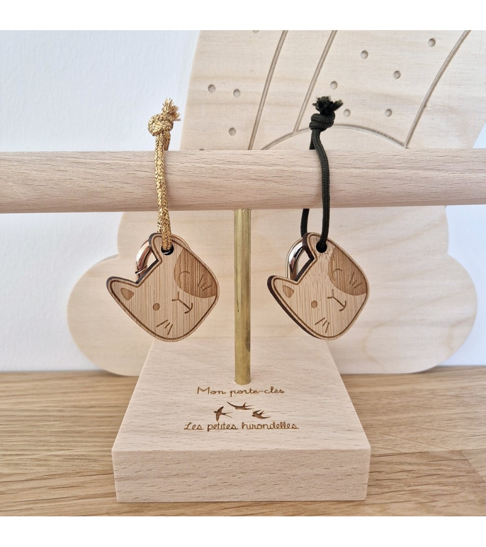 Katze - Schlüsselanhänger aus Holz mit karabiner Les Petites Hirondelles geschenkidee schweiz kaufen